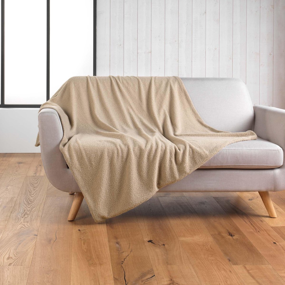 Plaid (125 x 150 cm) Wooly Beige, eenkleurig