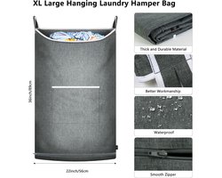 boven de deur, waszak om op te hangen, mand voor badkamer, kast, ruimtebesparende opslag, wasmand hangend met 2 stuks roestvrijstalen haken en 2 stuks zuignappen (89 x 56 cm