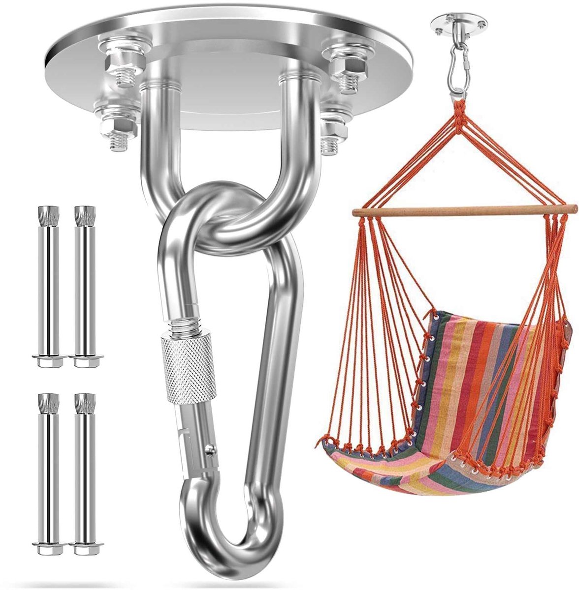 Heavy Duty Plafondhaak 360° Draaibare Heavy Duty Ophanghaken 304 Roestvrij Staal Roterende Hangmathaken Swinghaken voor Plafond Hout Terras Sportschool Yoga Ophanghaken