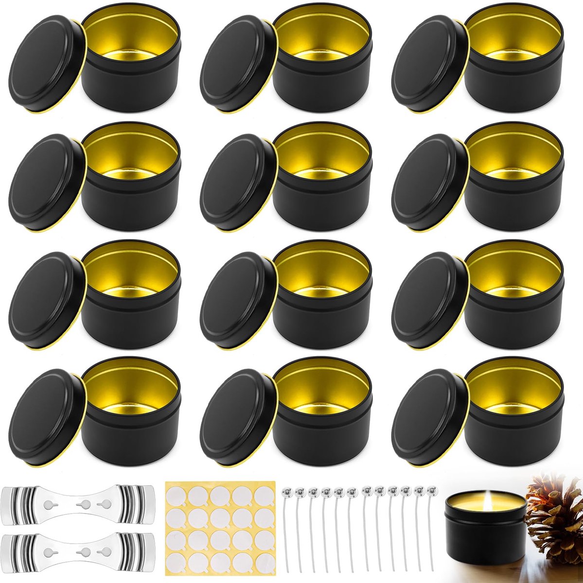 Kaarsenblikjes met deksel, 12 stuks, lege kaarsglazen, 120 ml, ronde kaarsenhouder, herbruikbare metalen dozen, doe-het-zelf kaarsenmaken, accessoires voor kaarsen, specerijen, zalf