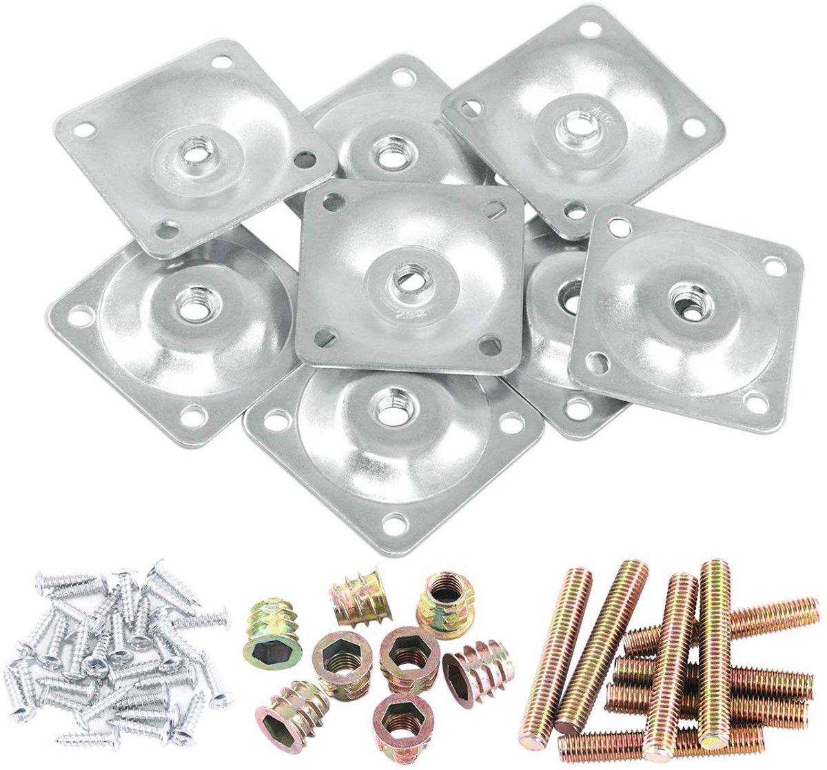 8 sets zilveren meubels been montage platen set, 8 stuks been bevestiging platen met 40 stuks 5/16 inch hanger bouten schroeven voor meubels sofa banken stoelen