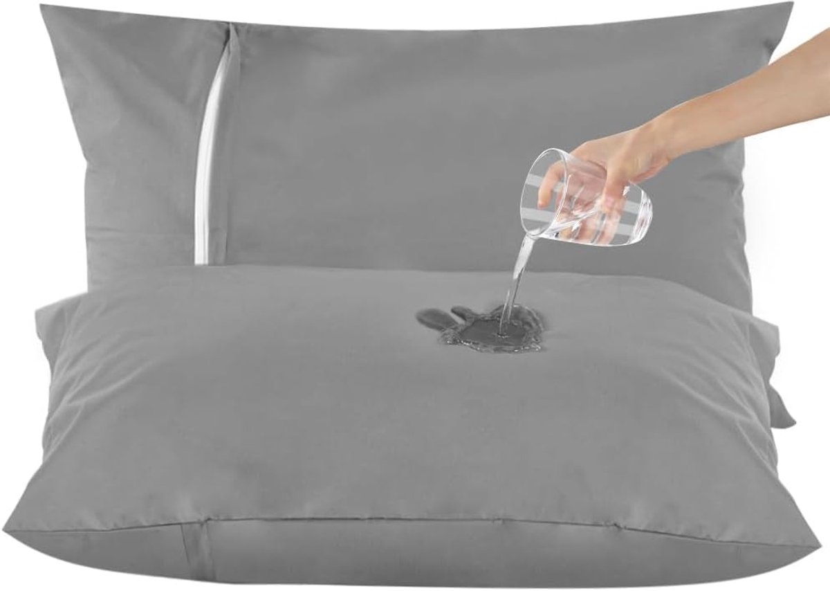 Ondoordringbare Kussenbeschermer 50x75 cm (2 stuks), 100% waterdicht, verborgen ritssluiting, resistent tegen mijten en bedwantsen, Zacht en duurzaam (Grijs, 50 x 75 cm - 2 stuks)
