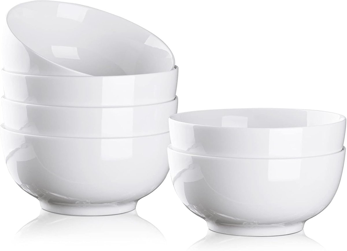 saladeschaal, 650 ml, porselein, soepkom, kom, set, kom, snackschaal, rijstschaal, soepkom, crèmewit (6 stuks)
