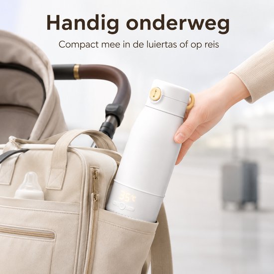 Draagbare Flessenwarmer 500ml - Baby Waterwarmer met 10.000mAh Accu, USB-C, 35-55°C Temperatuurregeling, 24u Warmhoudfunctie, Kinderslotn - Wit — afbeelding 4