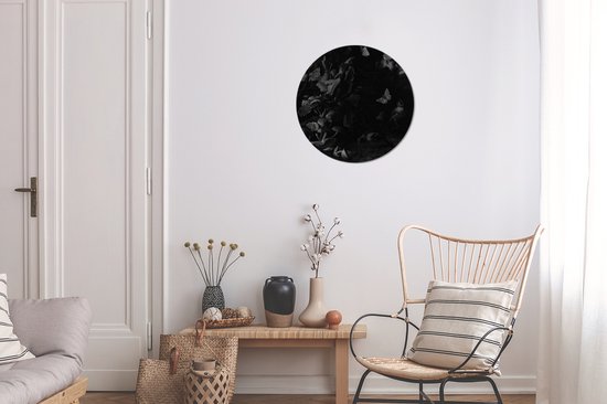 Animaux et plantes en carré noir et blanc - Peinture de Melchior d'Hondecoeter Cercle mural aluminium