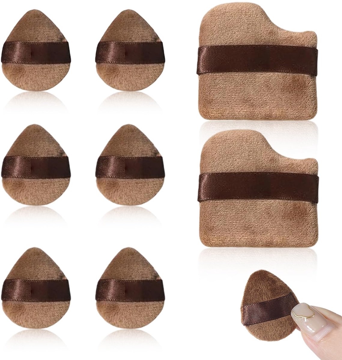 Dailygoods - Set van 8 driehoekige make-upsponzen, zachte en herbruikbare puffs, professionele spons voor foundation en poeder, ideaal voor gezichtshoeken (bruin, droog en wet)