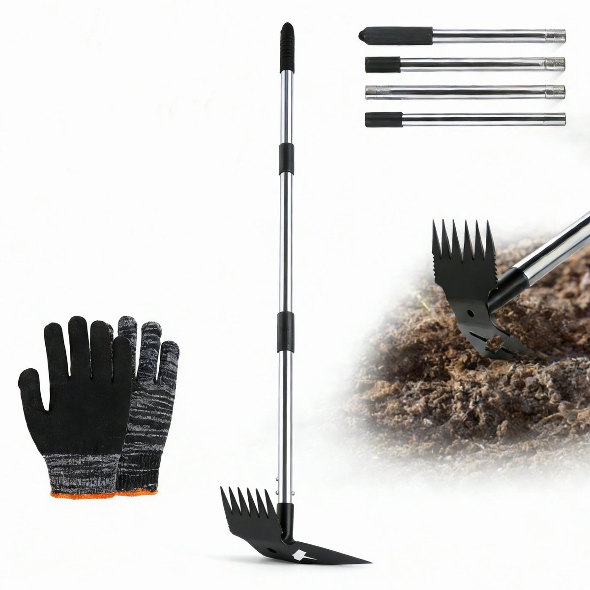 Onkruidsteker met lange steel, 150 cm, onkruidverwijderaar, voegen, onkruidwieder met steel, 2-in-1 onkruidhark en tuinhak, tuingereedschap, efficiënt verwijderen van onkruid, tuingereedschap