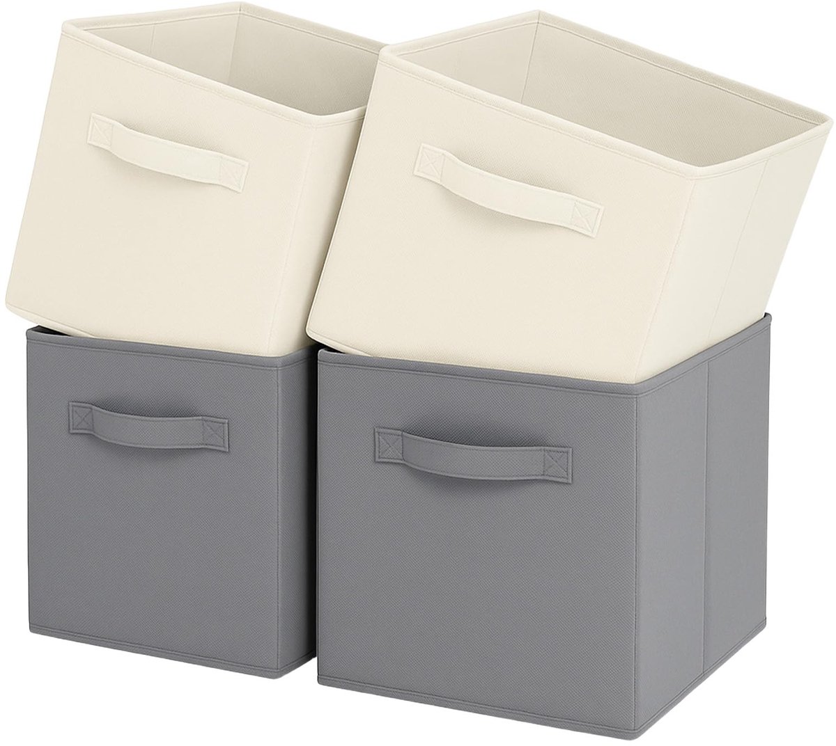 Opbergdoos, opvouwbare stoffen opbergkubus met handgrepen voor thuis, kinderkamer, kast en speelgoedorganisatie, 4 stuks, 26,7 x 26,7 x 27,9 cm, beige + grijs