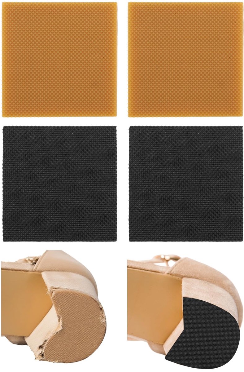 4 Stuks Antislip Vierkante Reparatiepads voor Hoge Hakken Geluidsreducerende Reparatiepatches Rubberen Zolen voor Dames- en Herenschoenen (Zwart en Geel)