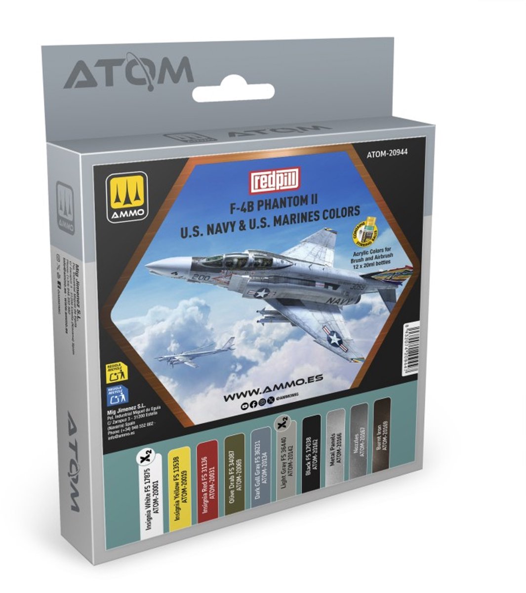 AMMO by Mig Jimenez Hobbyverf Acrylverf - MIG 20944 ATOM - F-4B Phantom II US Navy - US Marines Kleurenset - Acryl Set 10x20ml Verf set - 10x 20 ml