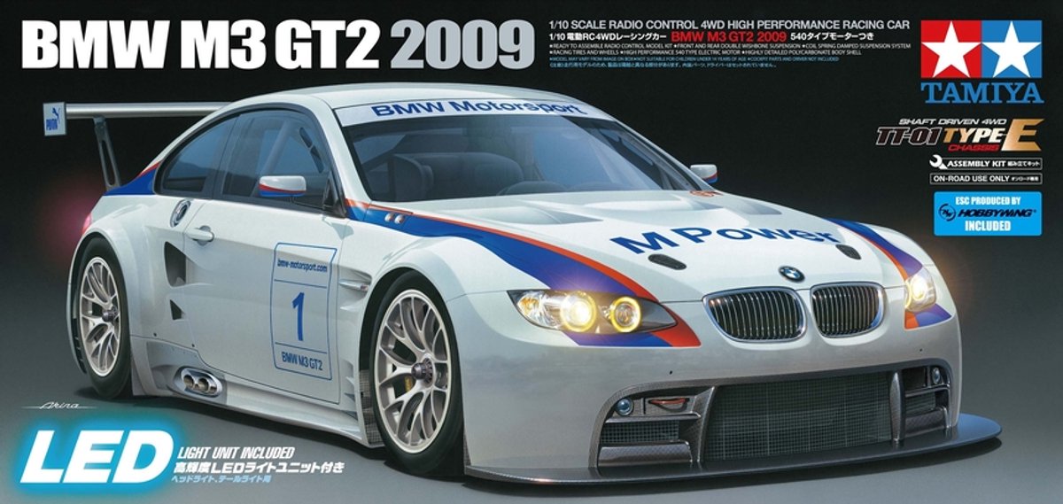 Tamiya Modelbouwpakket Auto - 58449 RC Auto - BMW M3 GT2 2009 - 4WD TT-01E Chassis met Cup NL Certificaat RC Plastic - 1:10 - Modelbouw