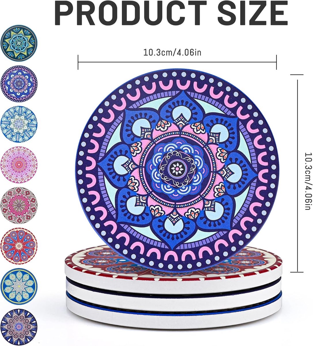 Onderzetters, set van 8, keramische ronde onderzetters met houder, absorberende onderzetterset met antislip kurkbasis en keramische stenen bekerpad voor kopjes, mok, wijnglas, thuis, keuken en — cadeau in Wonen & Interieur - foto 4