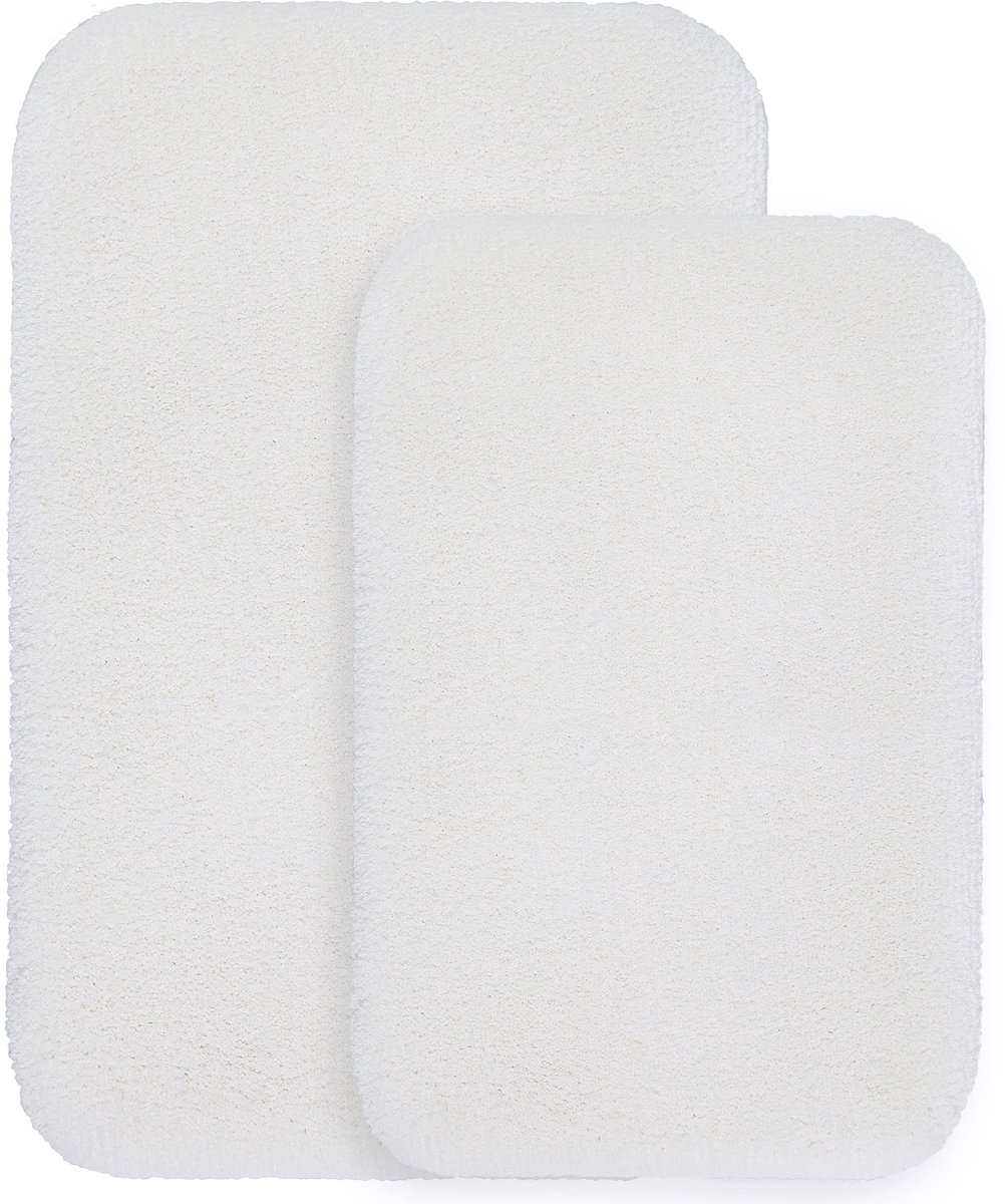 Set van 2 Stuks - Badmat - Extra Dikke & Superzachte Badkamer Vloerkleed - Antislip en Hoogabsorberend - Machinaal Wasbaar - 40 x 60 cm + 50 x 80 cm (Wit)