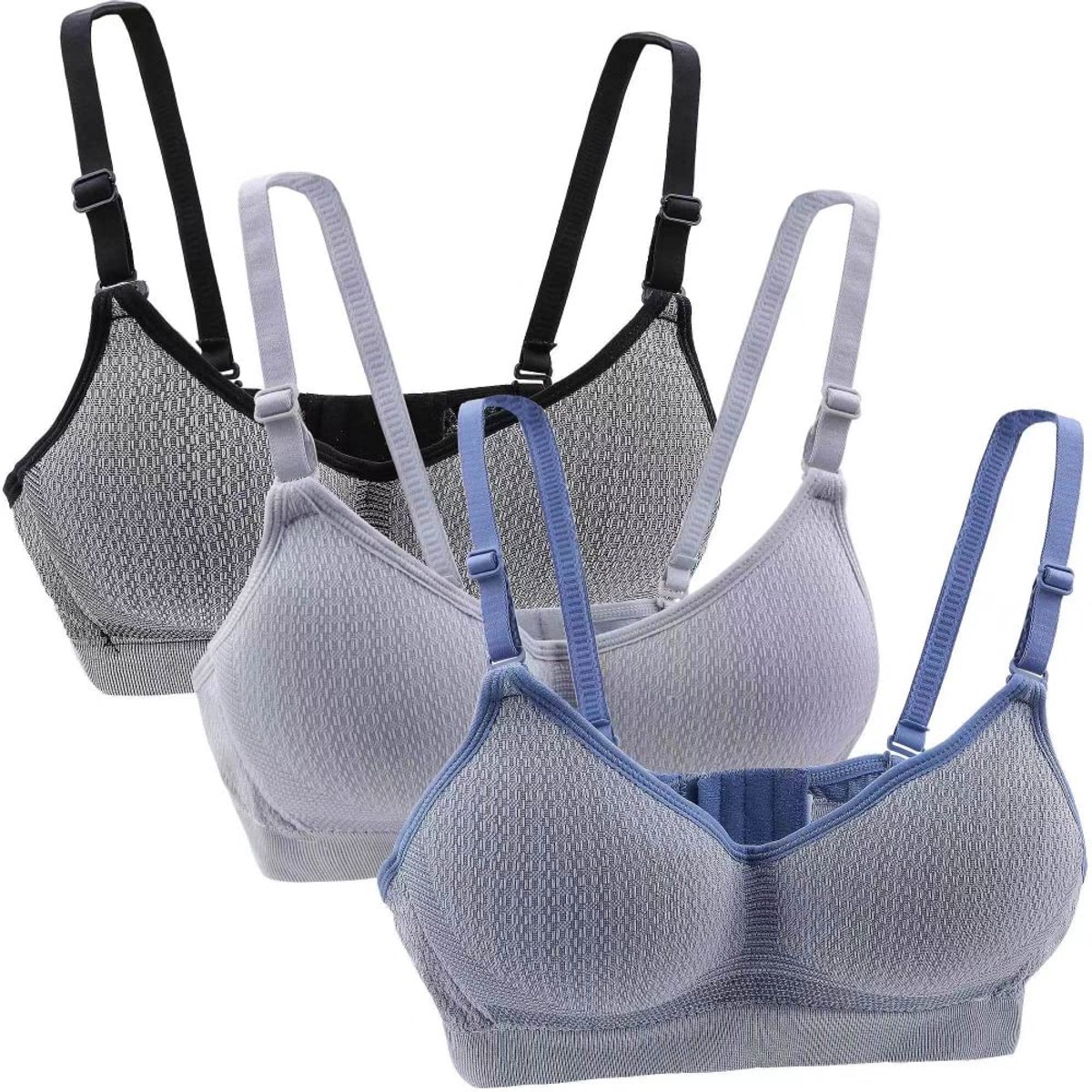 Sportbeha voor meisjes van katoen met verstelbare riem, afneembaar, zonder beugel, 3 stuks bralette A-cup