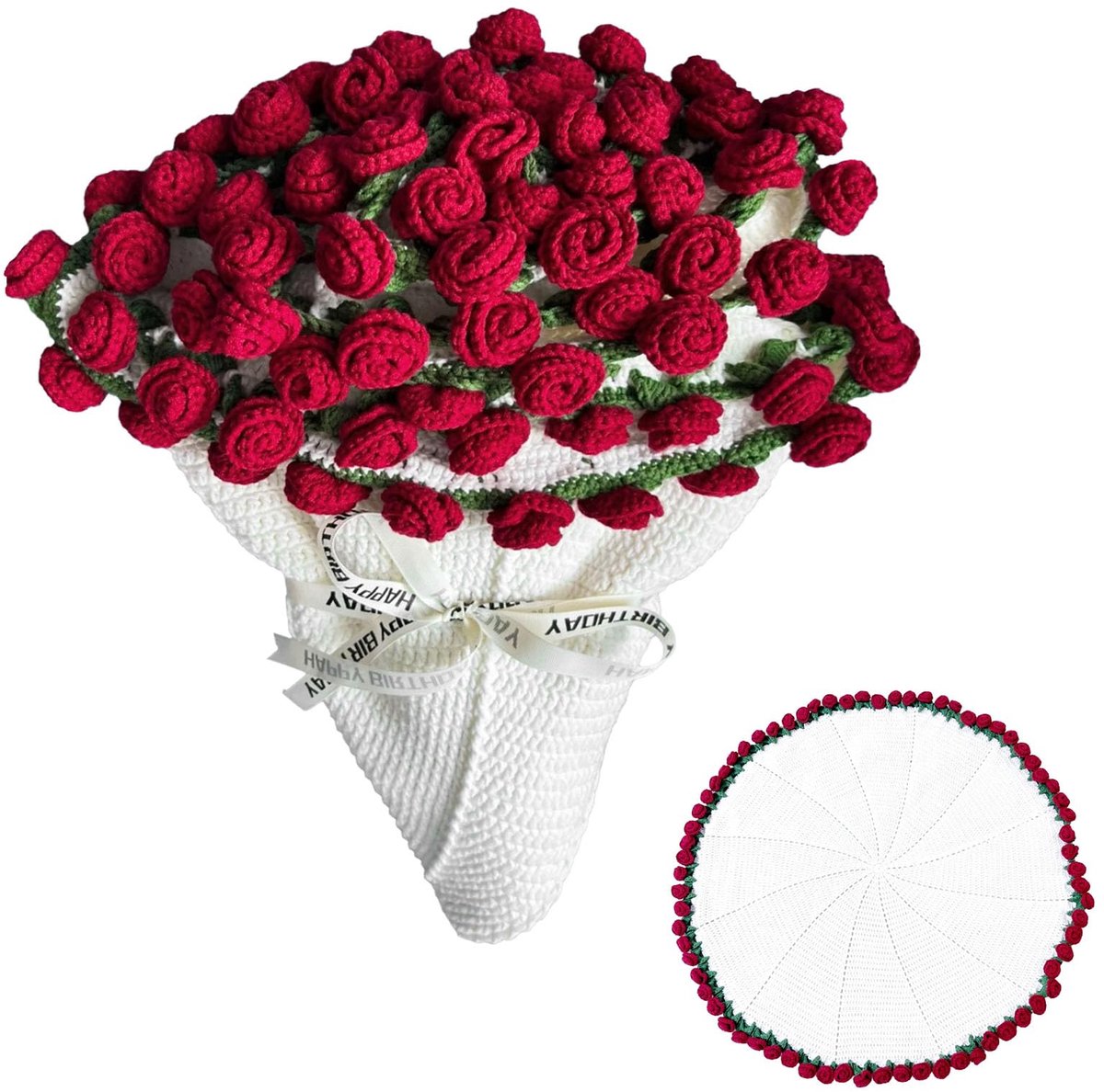 Deken voor boeket, handgemaakte rozendeken, zacht en licht, voor Moederdag, bruidsmeisjescadeau, woondecoratie (rood, 60 cm)