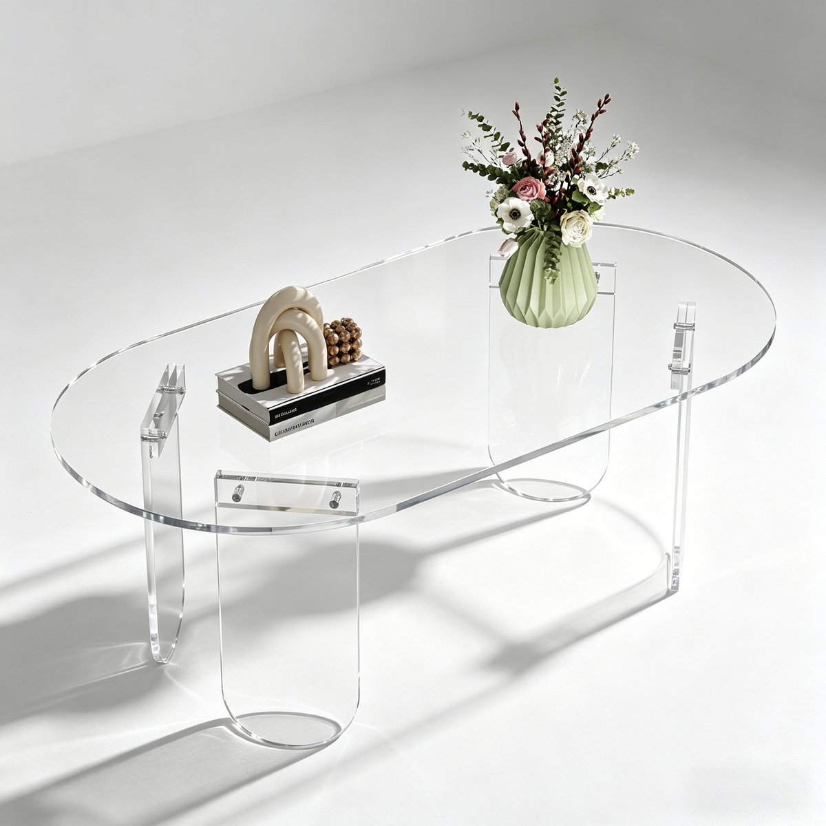 Artloge Acryl Salontafel - Transparante Bijzettafel - Ovaal - Acryl Tafel voor Woonkamer, Kantoor, Slaapkamer - 95 x 50 x 35 cm