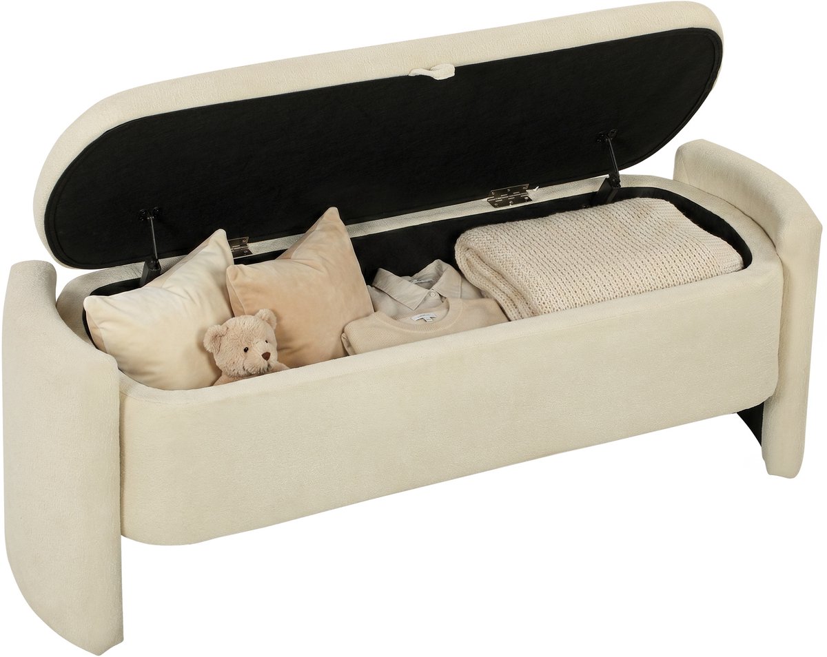 HOMCOM Bedbankje - Lusstof (100% polyester), eucalyptushout - 118 x 42 x 45 cm - Crème