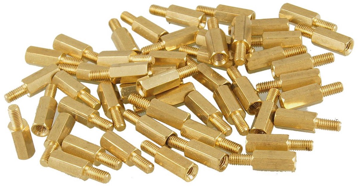 50 stuks messing schroef nog afstandbouten zeskant spacer M3 mannelijk X M3 vrouwelijk 10 mm lengte