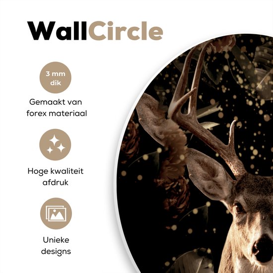 Wandcirkel met hert en bloemen, 3 mm dik, van forex materiaal, hoge kwaliteit afdruk, unieke designs.