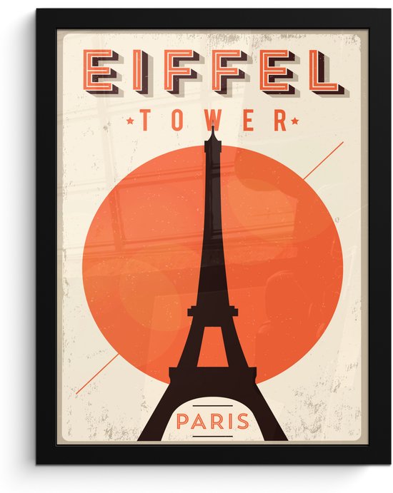Poster in lijst - Fotolijst 30x40 cm - Posters - Eiffeltoren - Vintage - Parijs - Posterlijst zwart - Decoratie - Wanddecoratie woonkamer - Muurdecoratie slaapkamer