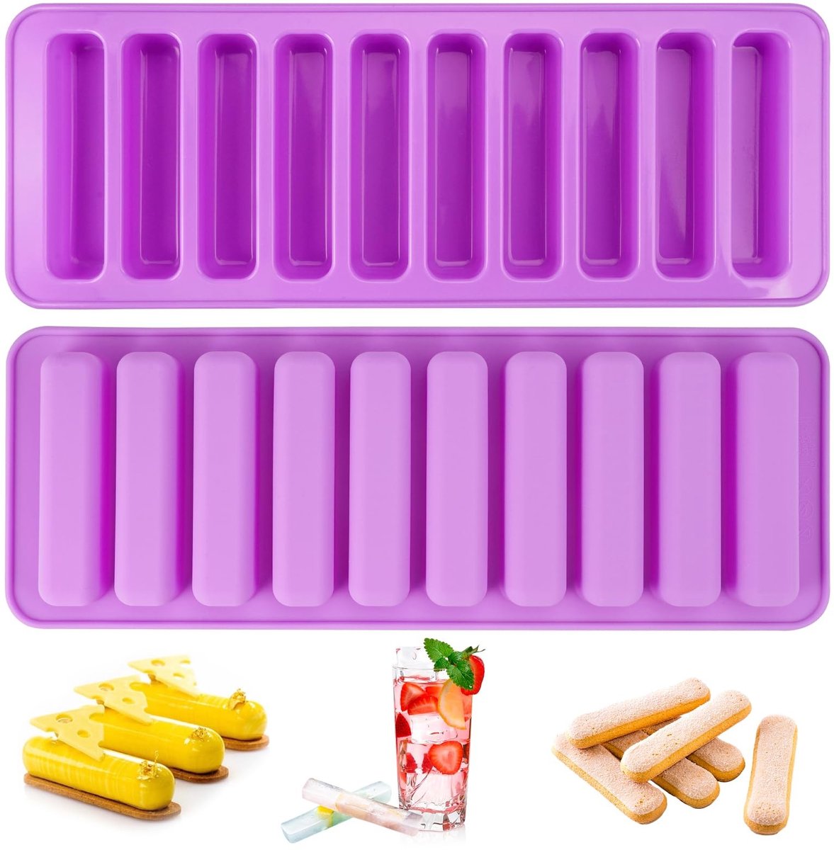 Dailygoods- Bakvorm Siliconen - 2 Stuks - Müslireep Bakvorm - 20 Vakken - Rechthoekig - 25,5 x 9,5 x 2 cm - Levensmiddelenkwaliteit - Mueslireepvorm