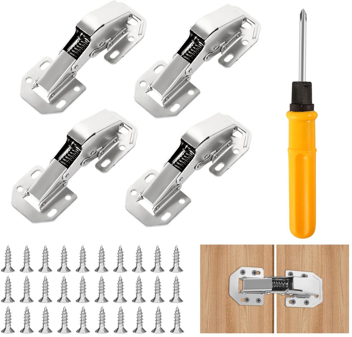 Dailygoods- Kastscharnieren Softclose - Deurscharnieren 90 Graden - Scharnieren voor Meubels - Houten Deuren - Set van 4 - Hoogwaardige Staal - Deurscharnier