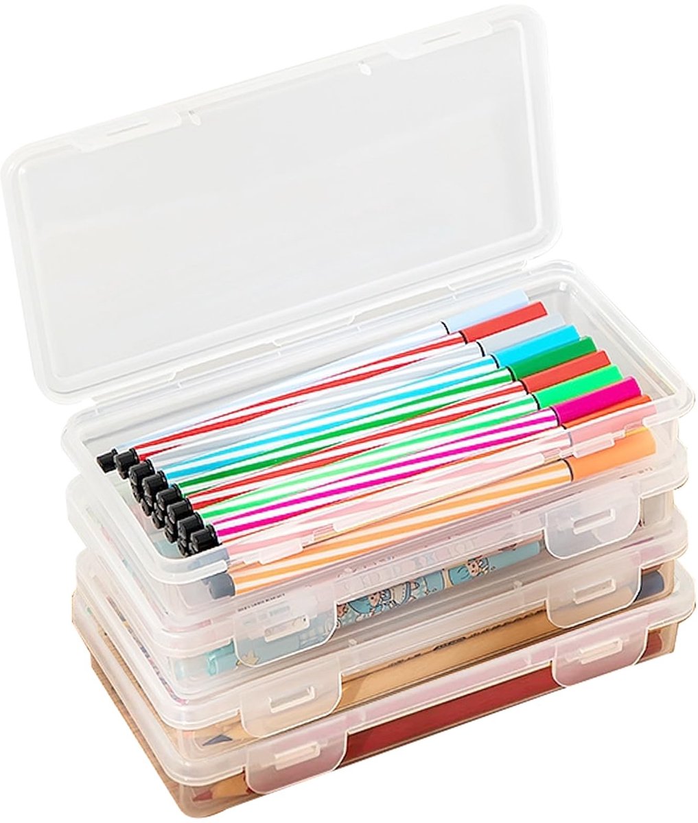 Dailygoods- Pennenbox - 4 stuks - Opbergdoos voor kantoormateriaal - Stapelbaar - Transparant - Hoogwaardig BPA-vrij PP-kunststof - Duurzaam en geurvrij