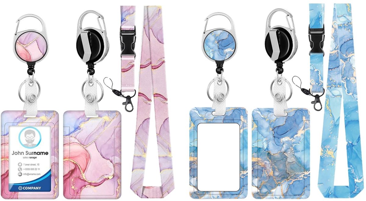 Dailygoods- ID-badgehouder met sleutelkoord - verstelbare lanyard - uittrekbare sleutelhanger - 2 sets - 11 x 6,8 x 0,5 cm - geschikt voor identiteitskaarten