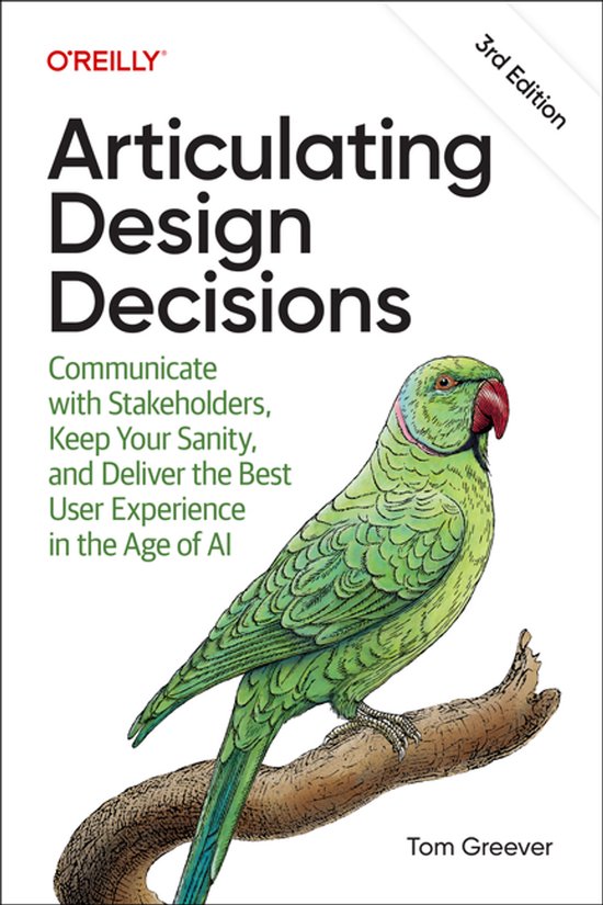 Boek 'Articulating Design Decisions' 3e editie, met een groene parkiet op een tak.