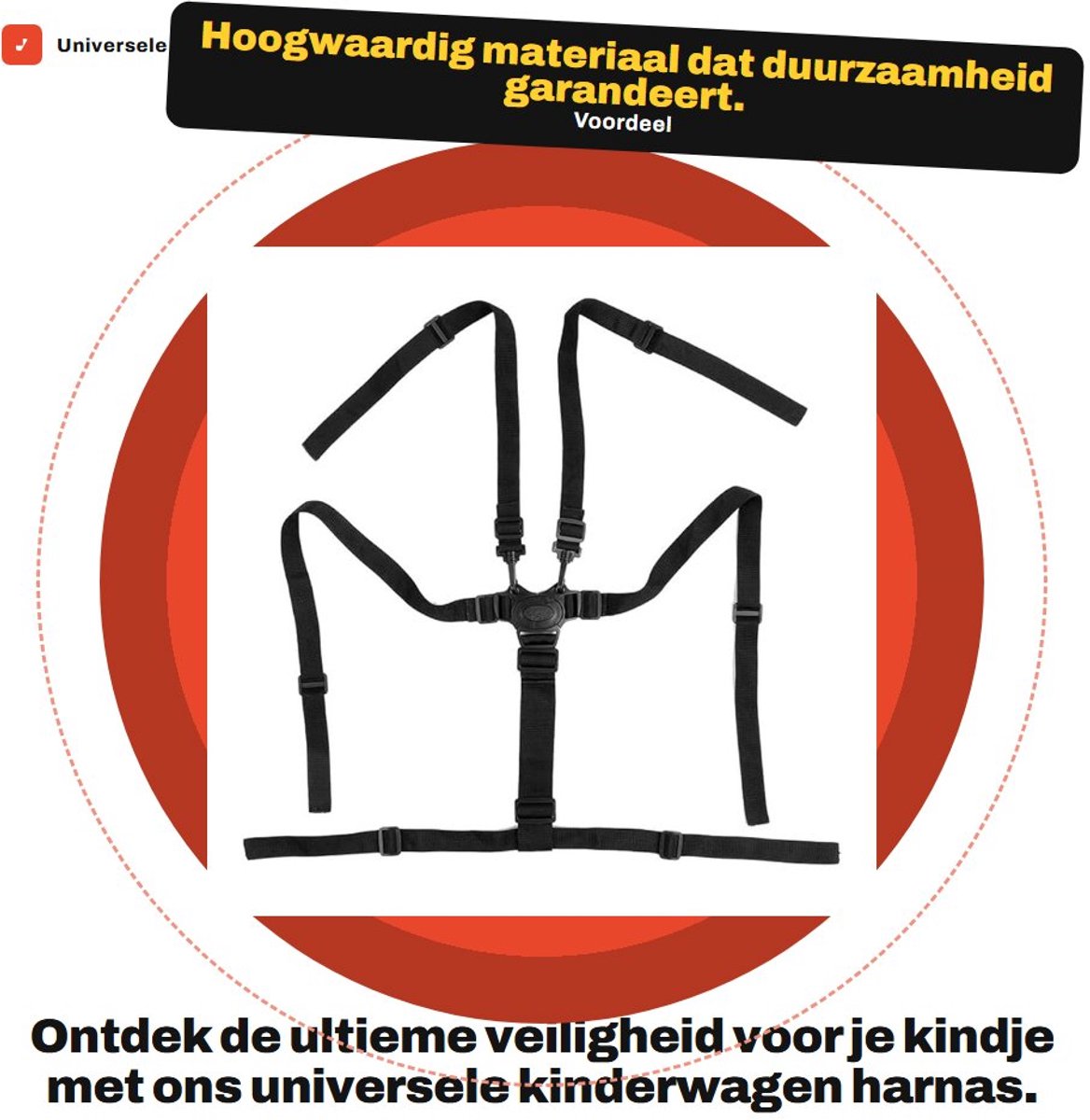Dailygoods - Universele Kinderwagen Harnas - Veilige Bescherming - Roterende Veiligheidsgordel - Geschikt voor Babyzitje en Elektrische Fietsen