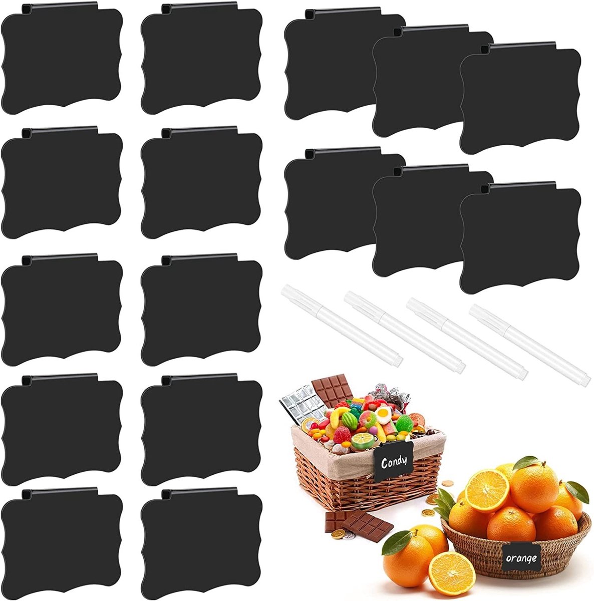 Dailygoods- Labelhouders 16 stuks - Zelfklevend - PVC - Met krijtmarkers - Opbergmanden - Verwijderbaar - 8,9 x 6,4 cm - Opberglabels