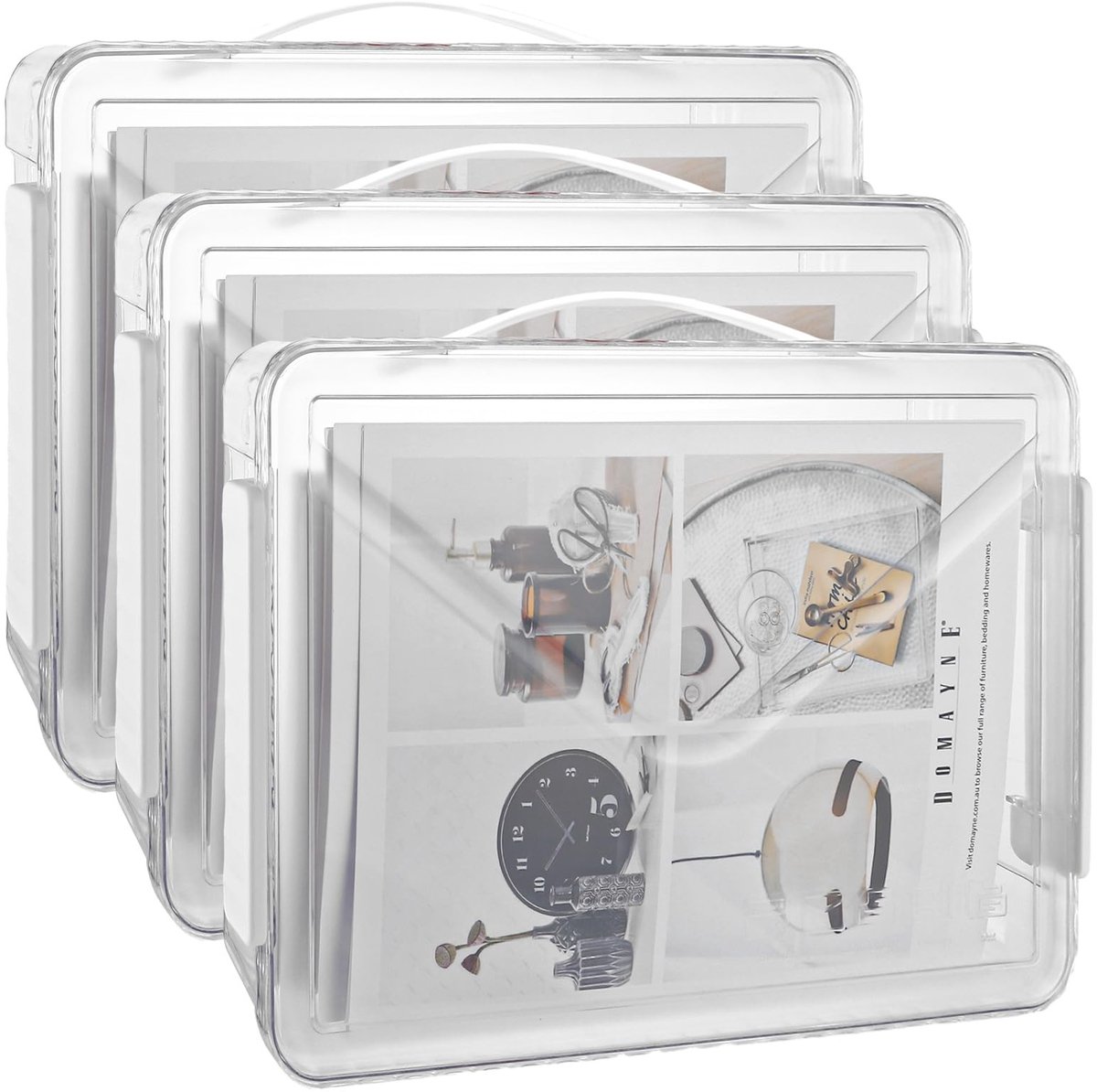 Dailygoods- Opbergdozen Transparant - 3 Stuks - Deksel - Handgreep - Opbergdozen met Deksel - Opbergdozen Plastic - Ideaal voor Organisatie - Opbergboxen