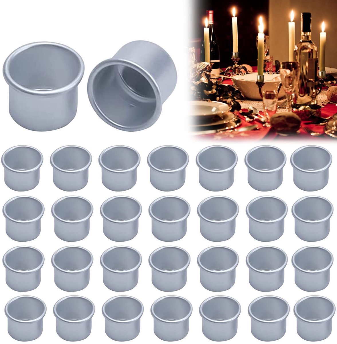 Dailygoods- Staafkaarsen Set van 30 Stuks - Kaarsenhouder Metaal - Kaarsenhouders voor Staafkaarsen - Theelichtjes - Kaarseninzetstukken - Premium Materialen