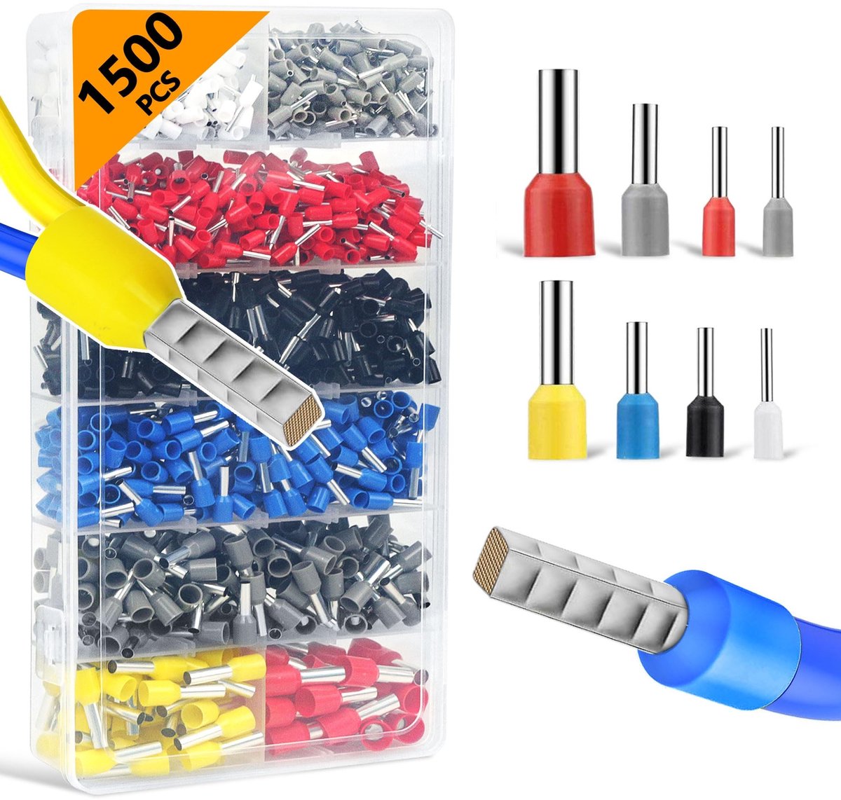 Dailygoods- Draad Eindhulzen 1500 Stuks - Geïsoleerde Kabelmoffen - 0.5mm² tot 10mm² - Hoogwaardige Koper - Eenvoudige Installatie - Voor Universeel Gebruik - Draadhulzen