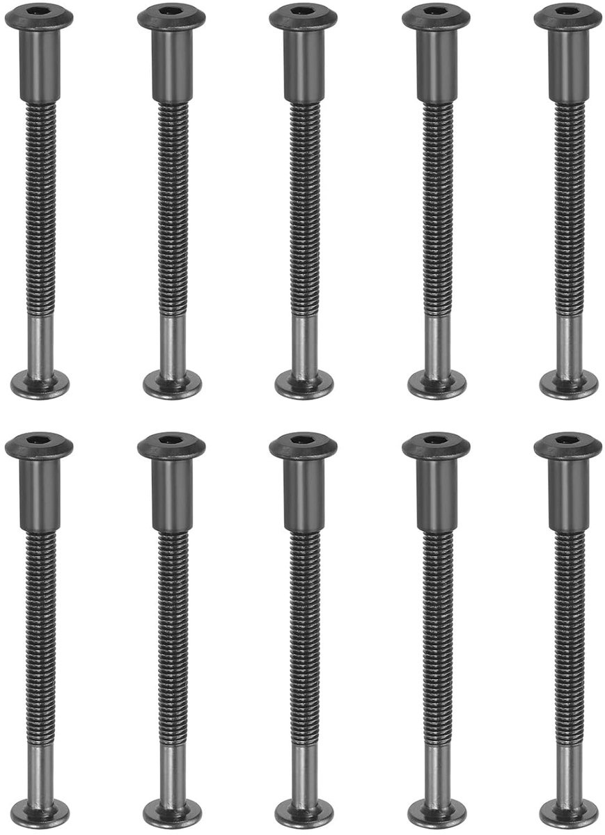 Chicago Zeskantschroeven, M6 x 70 mm, 10 sets schroeven, bindschroeven, zeskantverbinding met moer, voor meubelreparatie, album, leer, fotoriem, zwart