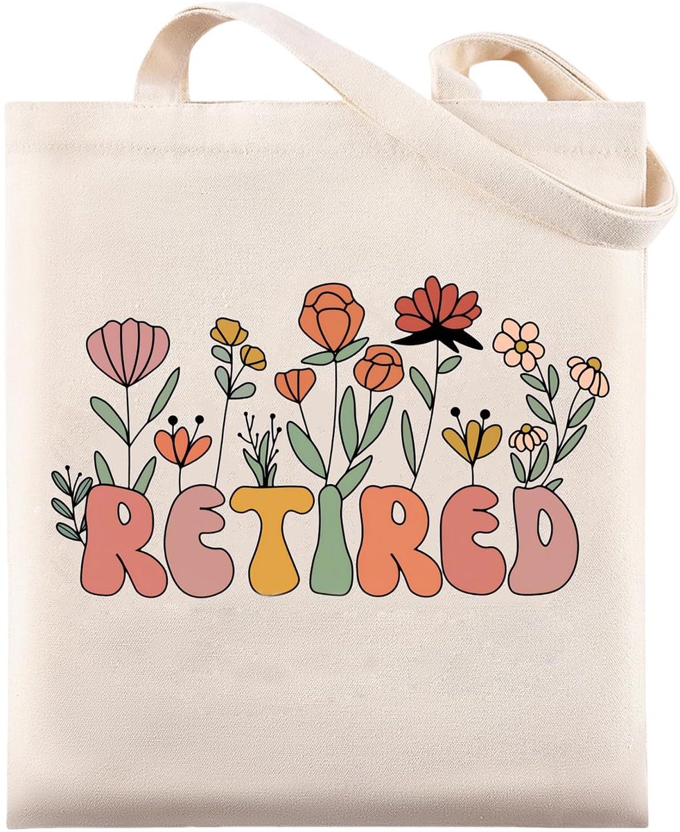 Dailygoods- Canvas Tas Sfeervol Pensioen Cadeau - Katoenen Tas - Cadeau Voor Vrouwen - Bloemenontwerp - Lichtgewicht - Duurzaam - Schoudertas