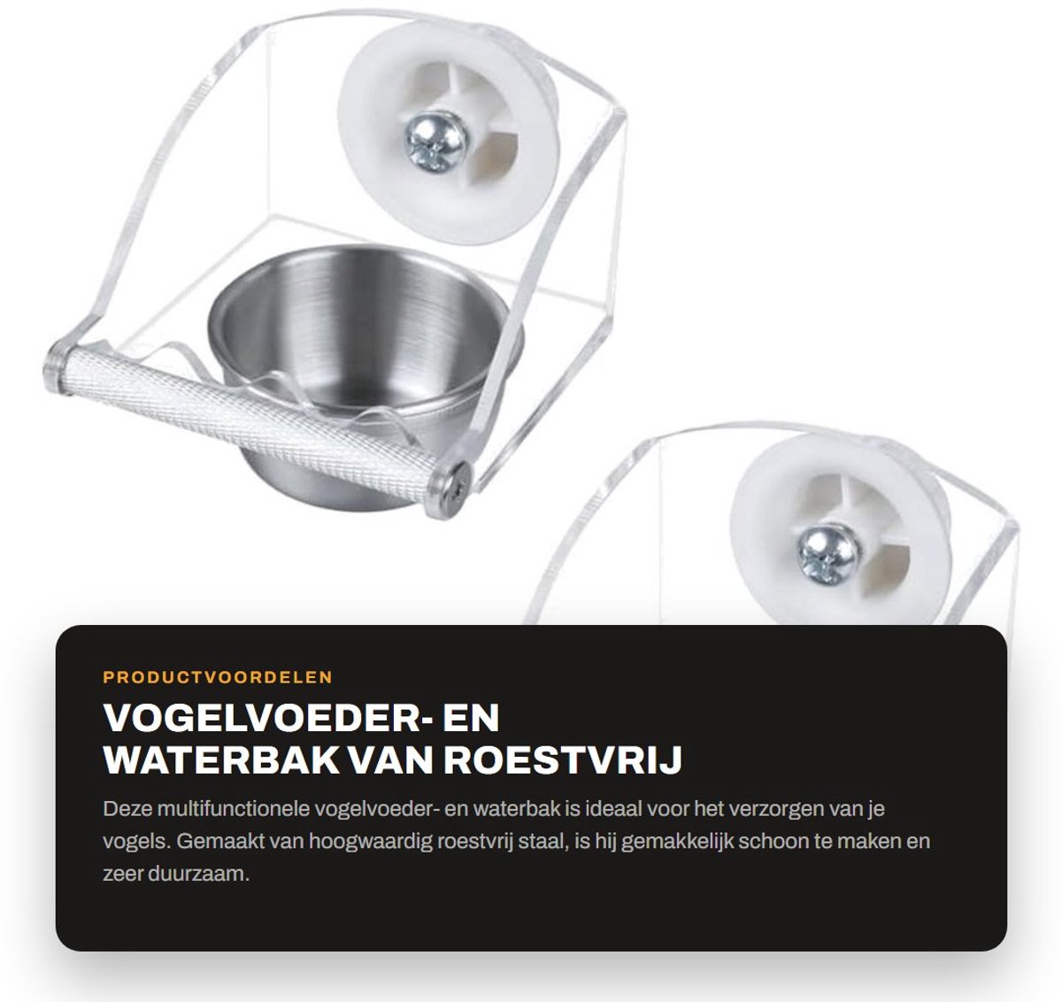 Dailygoods- Vogelvoederbak Hoogwaardig - Waterbak - Klemhouder - Roestvrij Staal - Slijtvast - Gemakkelijk Schoon te Maken - Voederbak