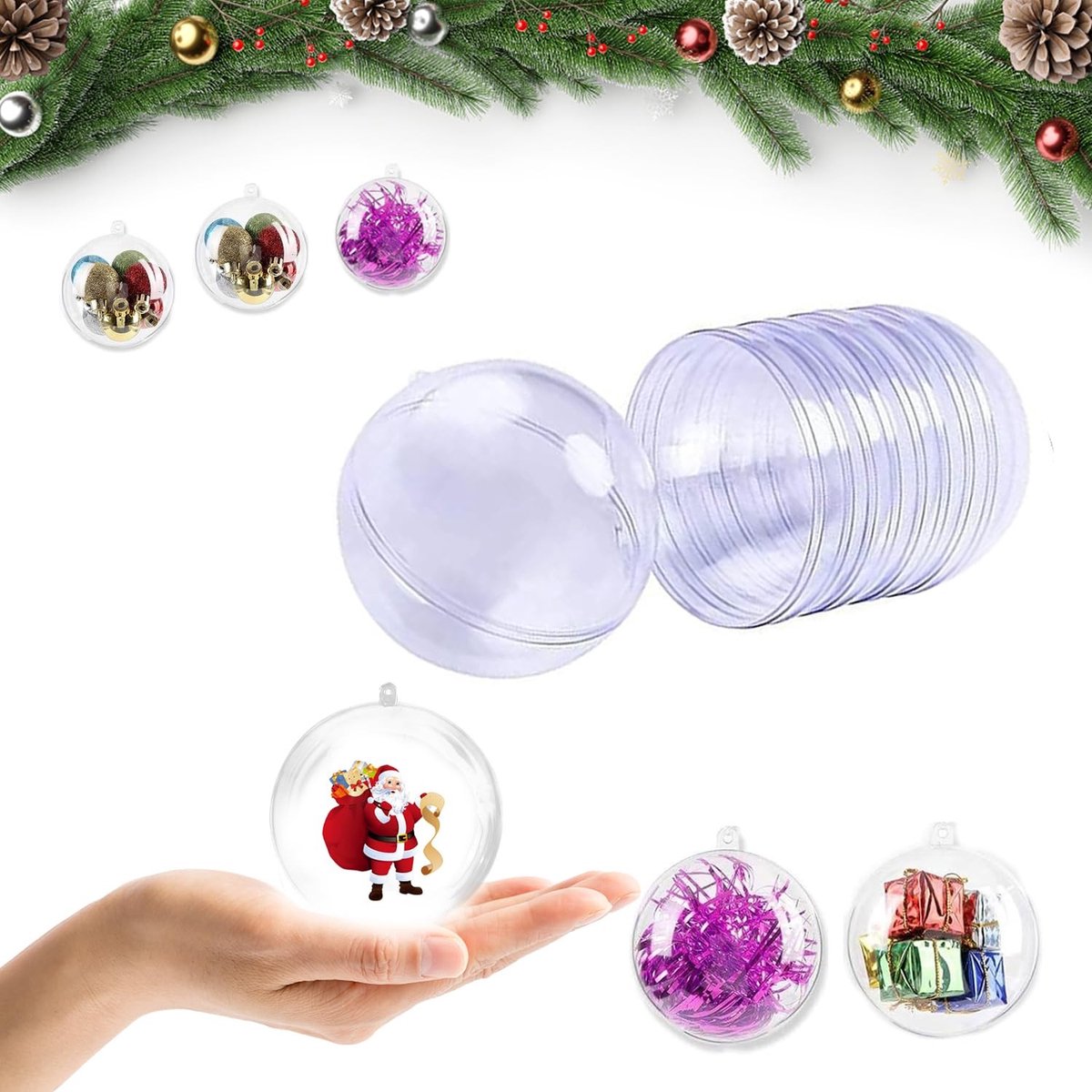Dailygoods- Transparante Kerstbal 10 Stuks - Kunststof - 4 cm - Decoratie - Veilig - Duurzaam - Eenvoudig te Reinigen - Kerstversiering