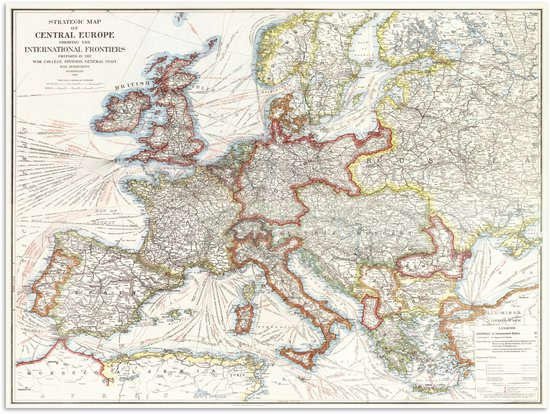 Poster 80x60 cm - Kaart - Europa - Vintage - Posters - Kamer decoratie - Wanddecoratie woonkamer - Muurdecoratie slaapkamer