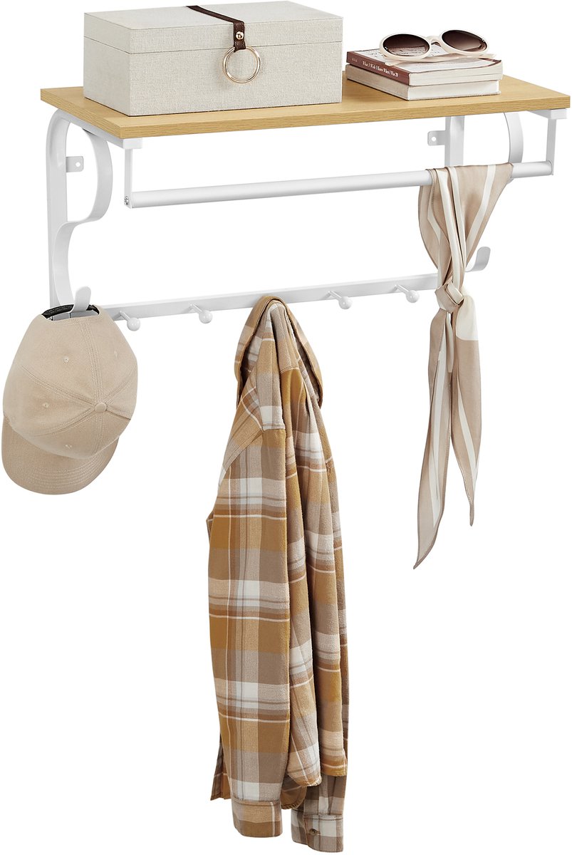 VASAGLE - Kapstok - Wandkapstok - Wandgarderobe met 5 Haken - Stang - Industrieel Design voor Hal