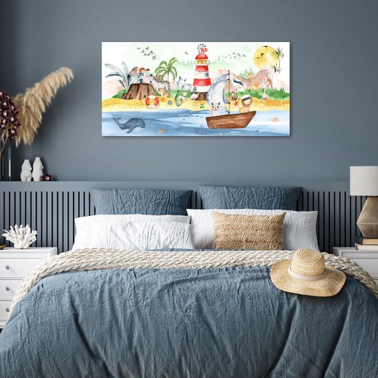 Poster kinderen - Wanddecoratie jongens - Strand - Dieren - Kinderen - Vuurtoren - Poster kinderkamer - 120x60 cm - Decoratie kinderkamers - Kinderkamer decoratie - Poster Babykamer — afbeelding 4