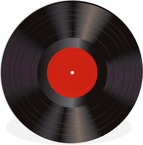 Zwarte vinyl LP met rood middellabel, voor de echte muziekliefhebber.