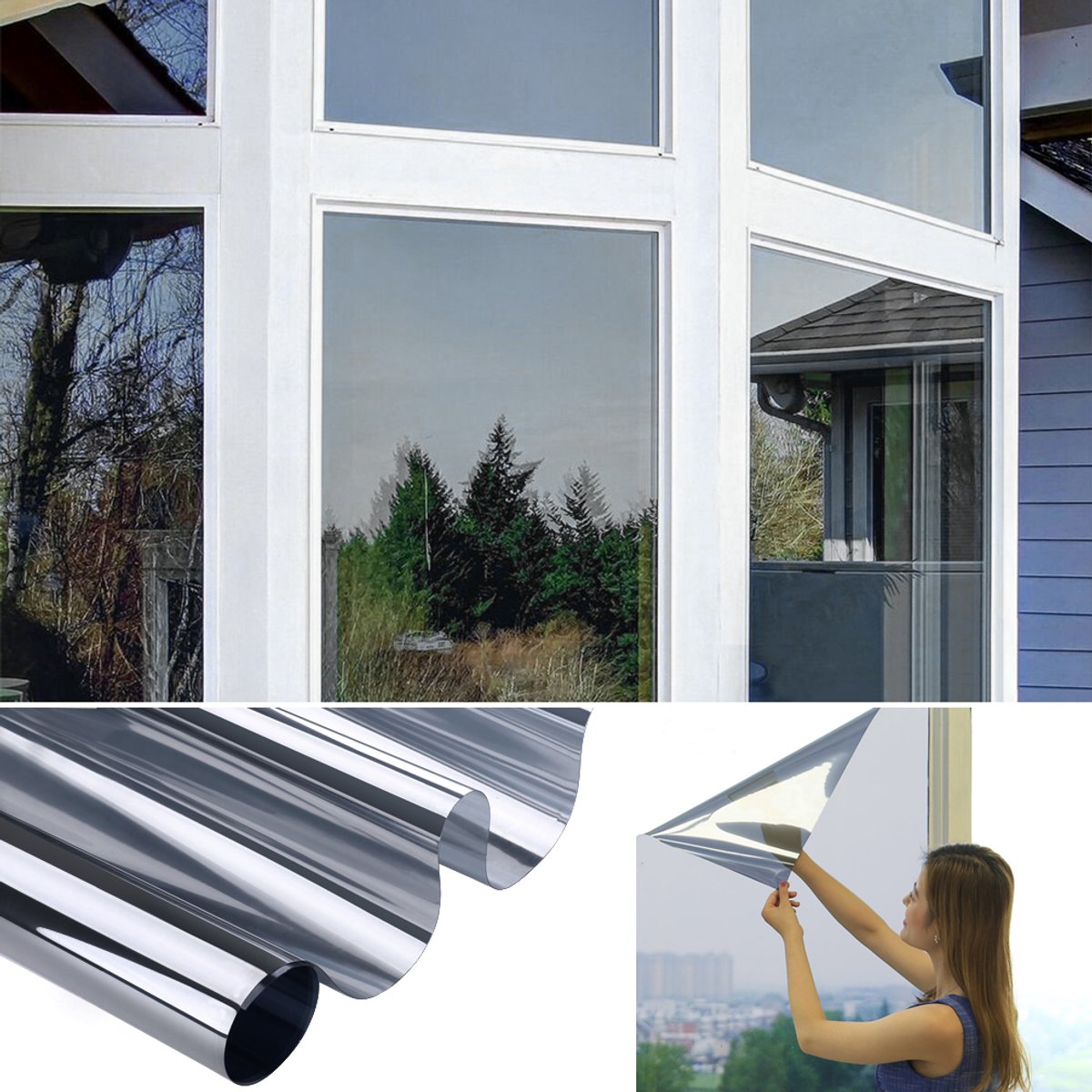 One Way Privacy Raamfolie Zilver – Zonwerend & Warmtewerend – UV-blokkerend – Statisch Cling-folie zonder lijm – Afneembaar – 75 cm x 300 cm