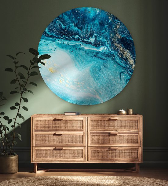 WallCircle - Wall Circle - Wall Circle Indoor - Aspect Marbre - Blauw - Or - Luxe - Glitter - Marbre - 120x120 cm - Décoration murale - Peintures Ronds XXL