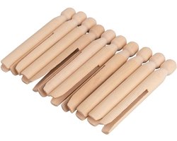 Wasknijpers met ronde kop, FSC-gecertificeerd, 11 cm lang, zak 10 stuks, stormklemmen, ronde kopklemmen om in te steken, houten wasknijpers, 64592505