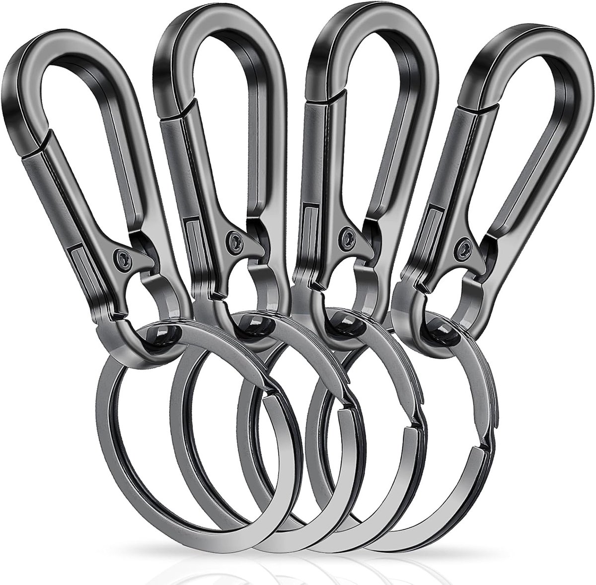 4 Stuks Zware Metalen Sleutelhanger - Karabijnhaak Zinklegering Met Quick Release Clips - RVS Houder Organizer Autosleutelvinder Haak