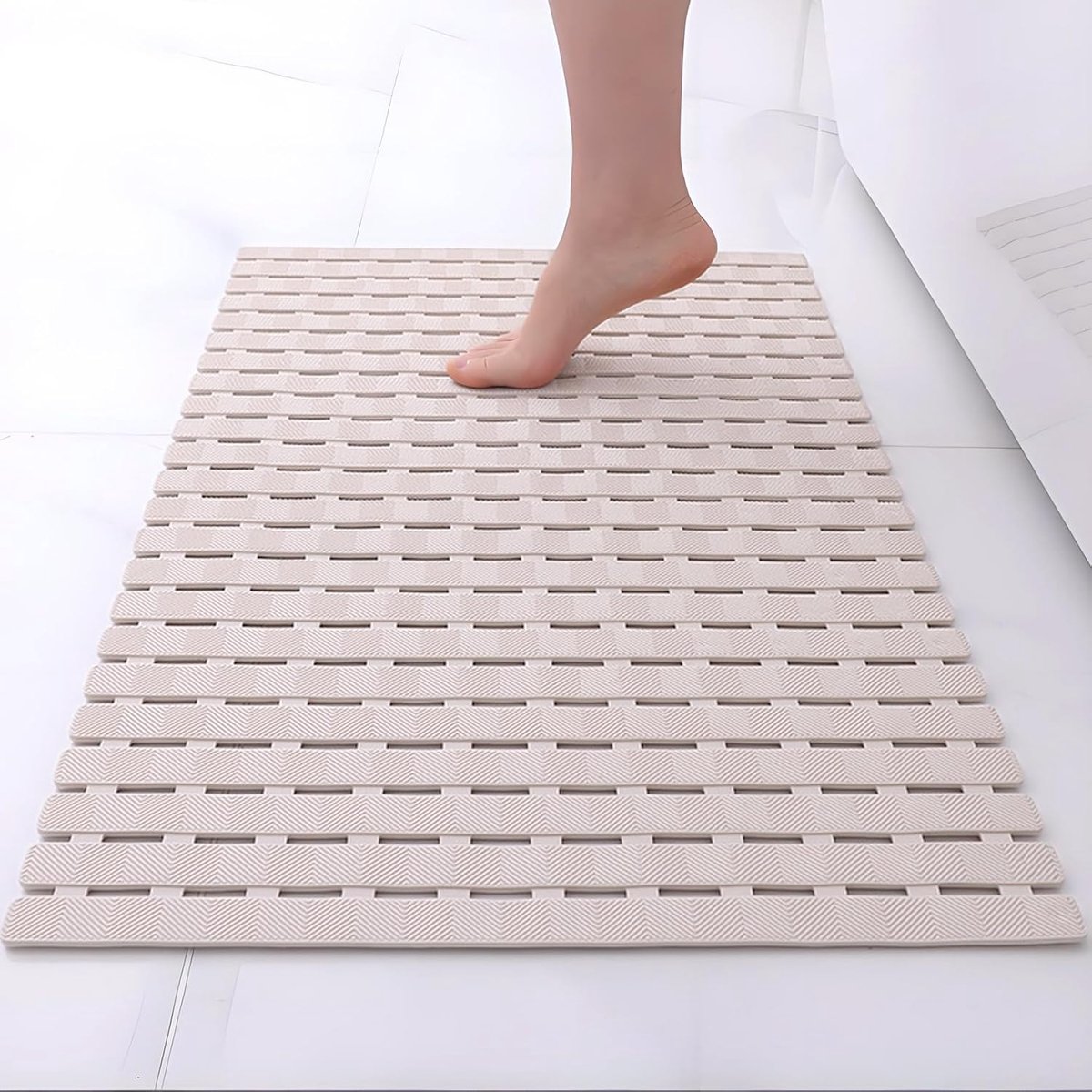 easyBee Douchemat Huidgevoelig 70x40 cm, Badmat Kinderen Antislipmat Douche BPA vrij Latexvrij Douchemat antislip Schimmelresistent Wasbaar in de machine Doucheinleg antislip (Khaki)
