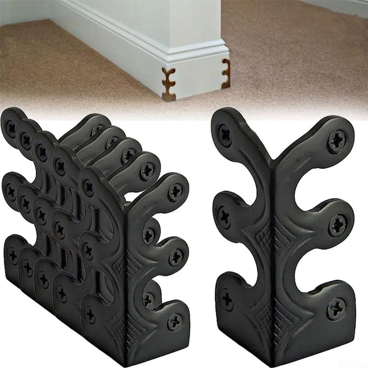 6 stuks plinthoekbeschermers, ijzeren plint, hoekbeschermers, vintage metalen hoekbeschermer (zwart)