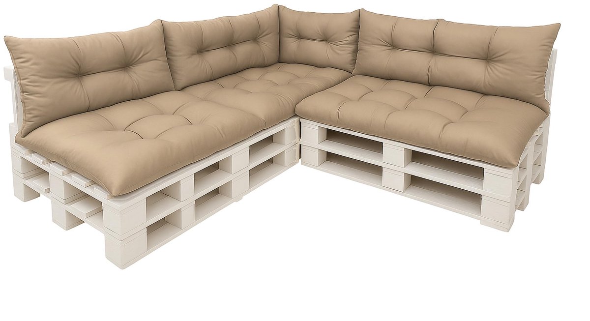 7-delige set, een set kussens voor tuinmeubelen, vloerkussen, palletkussen 120 x 60 x 3, zitting + 3 x rugleuning 120 x 40 cm + 1 x 60 x 40 cm (beige)