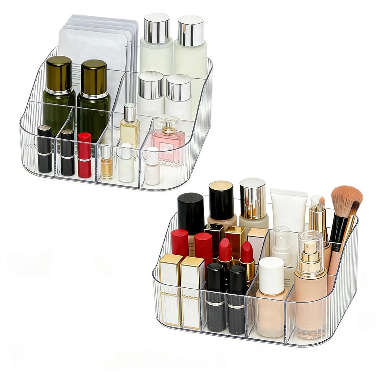 Make-up-organizer, transparant, make-up-organizer met 7 vakken, grote capaciteit, voor kwasten, eyeliners, lippenstift
